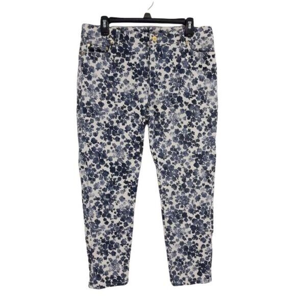 Michael Kors Izzy Skinny High Waisted Skinny‎ Crop Ankle Pants Blue Floral Sz 10 - Picture 13 of 13